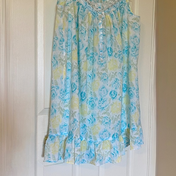 EILEEN WEST Short Sleeveless Chemise Nightgown in Yellow Blue Floral - Size M - Picture 2 of 6